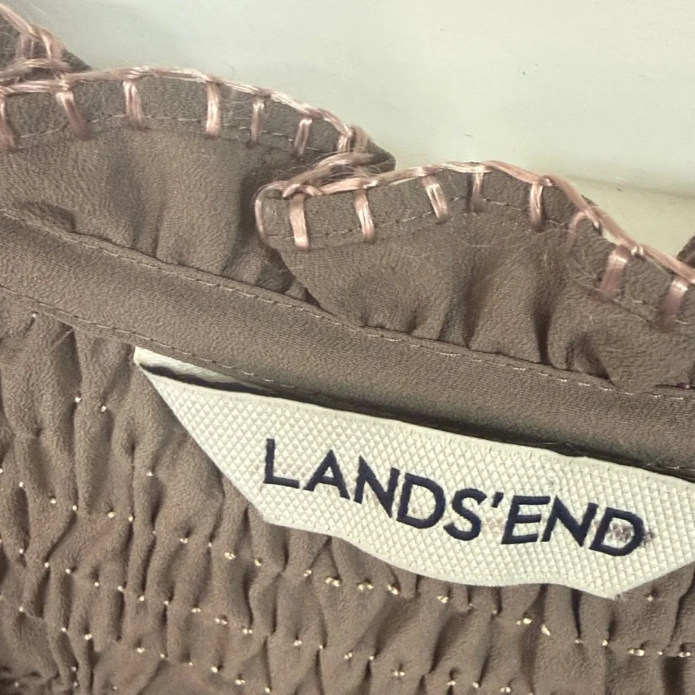 Lands' End olive green dress v neck pink embroidery - Picture 7 of 10